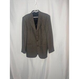 Mens Vintage Gray Herringbone Blazer Jacket Size 42R Wool Blend Classic Fit